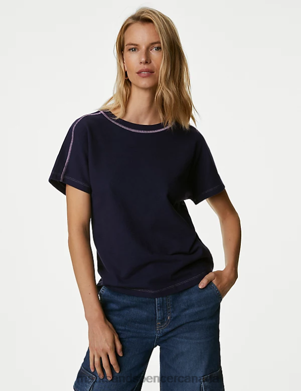 Women Navy Clothing Marks & Spencer Pure Cotton Textured Top 20VTD2119 - Marks and Spencer Canada locations