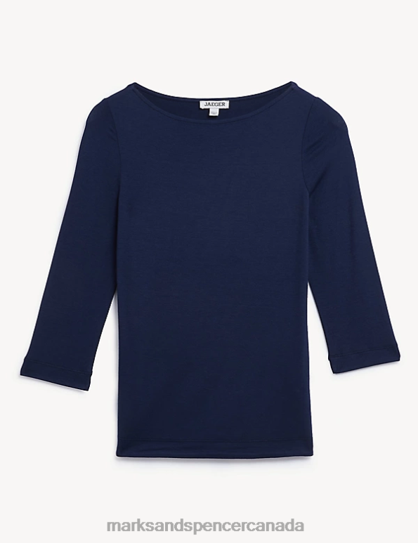 Women Navy Clothing Marks & Spencer Slash Neck 3/4 Sleeve Top 20VTD2684 - Marks and Spencer outlet