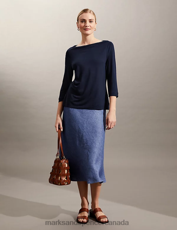 Women Navy Clothing Marks & Spencer Slash Neck 3/4 Sleeve Top 20VTD2684 - Marks and Spencer outlet