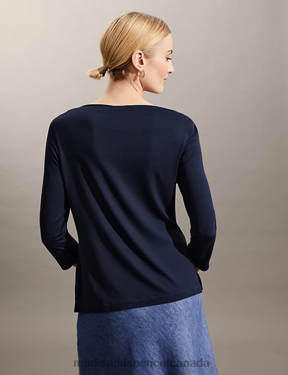 Women Navy Clothing Marks & Spencer Slash Neck 3/4 Sleeve Top 20VTD2684 - Marks and Spencer outlet