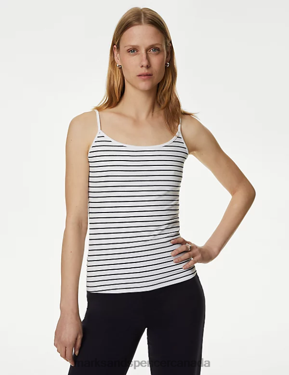 Marks and Spencer Canada - Women Navy Mix Clothing Marks & Spencer 2pk Cotton Rich Slim Fit Cami Tops 20VTD3069