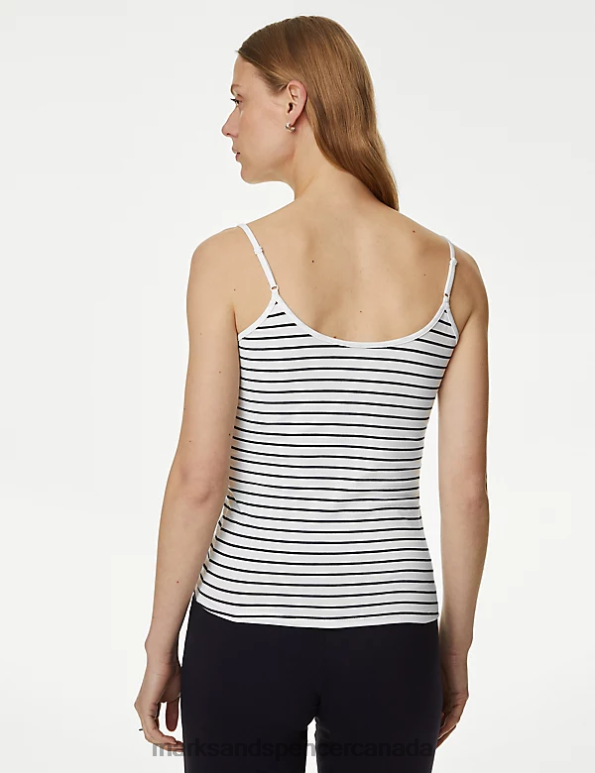 Marks and Spencer Canada - Women Navy Mix Clothing Marks & Spencer 2pk Cotton Rich Slim Fit Cami Tops 20VTD3069