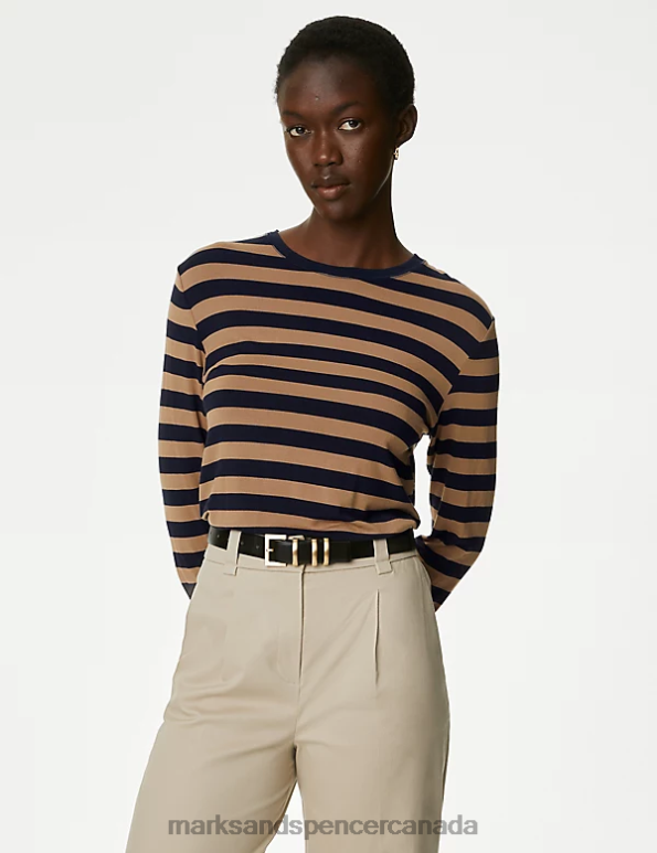 Marks and Spencer sale - Women Navy Mix Clothing Marks & Spencer Jersey Striped Top 20VTD1156
