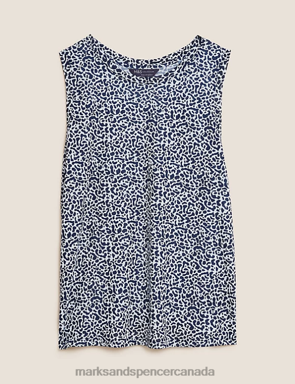 Women Navy Mix Clothing Marks & Spencer Printed Relaxed Sleeveless Vest Top 20VTD2809 - Marks and Spencer online