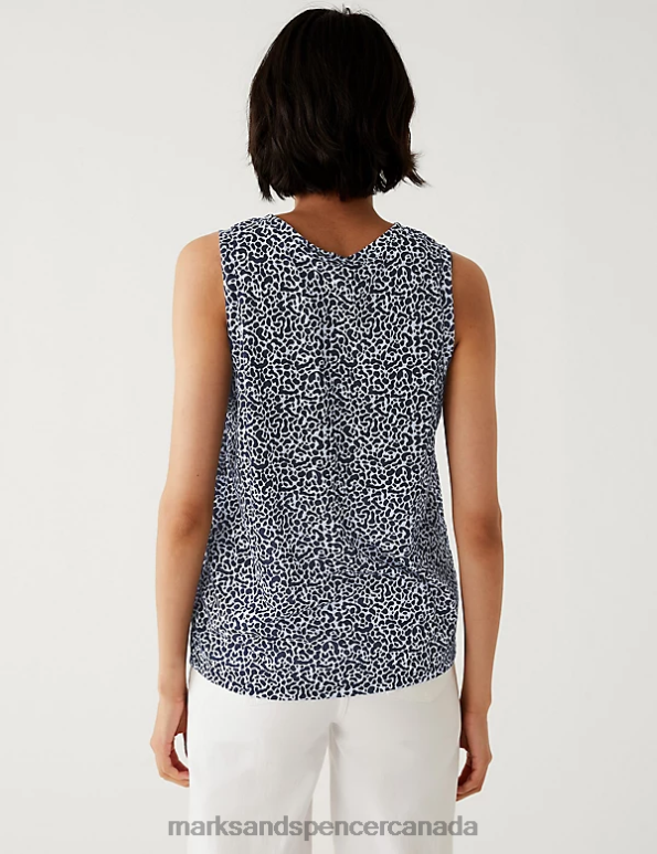 Women Navy Mix Clothing Marks & Spencer Printed Relaxed Sleeveless Vest Top 20VTD2809 - Marks and Spencer online