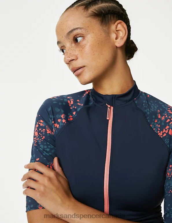 Women Navy Mix Clothing Marks & Spencer Zip Front Rash Vest 20VTD1753 - Marks and Spencer outlet