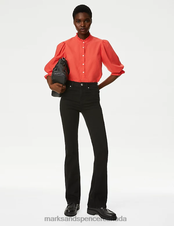 Women Orange Clothing Marks & Spencer Pure Cotton Frill Detail Top 20VTD1028 - Marks and Spencer outlet