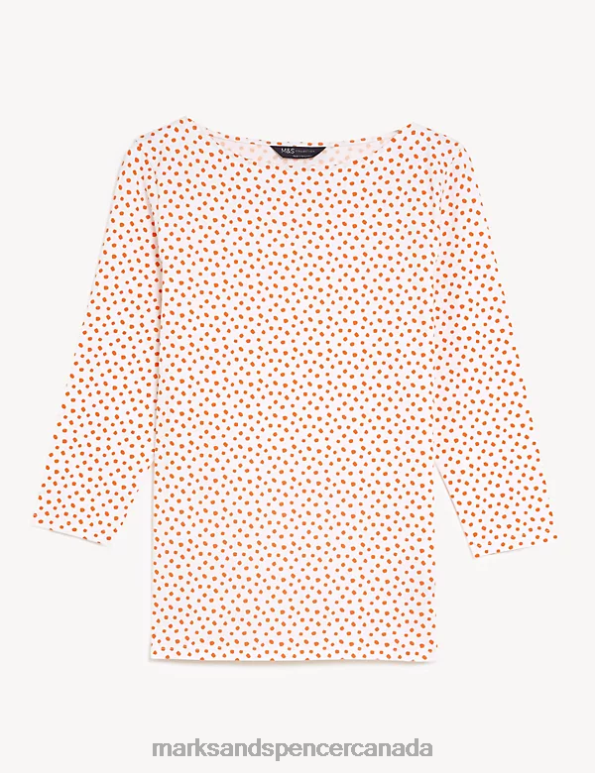 Marks and Spencer near me - Women Orange Mix Clothing Marks & Spencer Cotton Rich Printed Slim Fit Top 20VTD3419