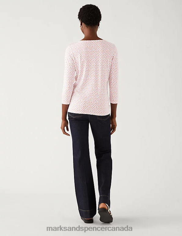 Marks and Spencer near me - Women Orange Mix Clothing Marks & Spencer Cotton Rich Printed Slim Fit Top 20VTD3419