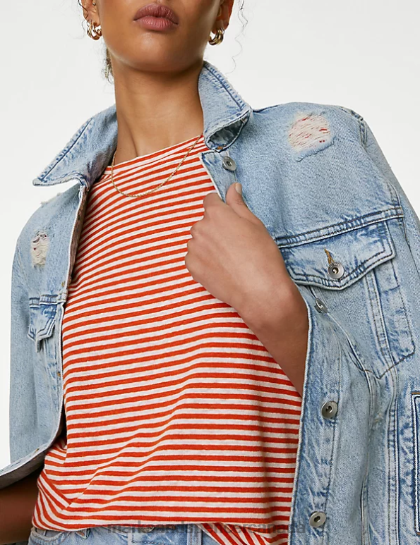 Women Orange Mix Clothing Marks & Spencer Linen-Rich Striped Top 20VTD112 - Marks and Spencer online