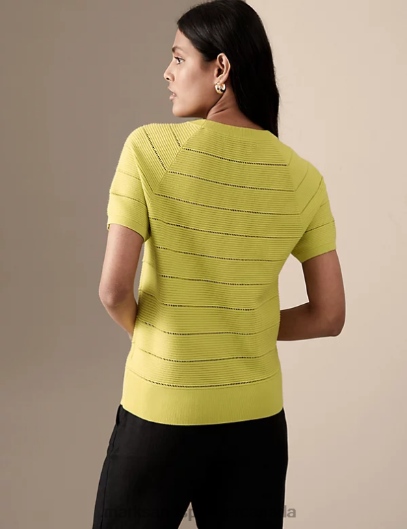 Marks and Spencer near me - Women Pale Apple Clothing Marks & Spencer Ribbed Round Neck Knitted Top 20VTD2506