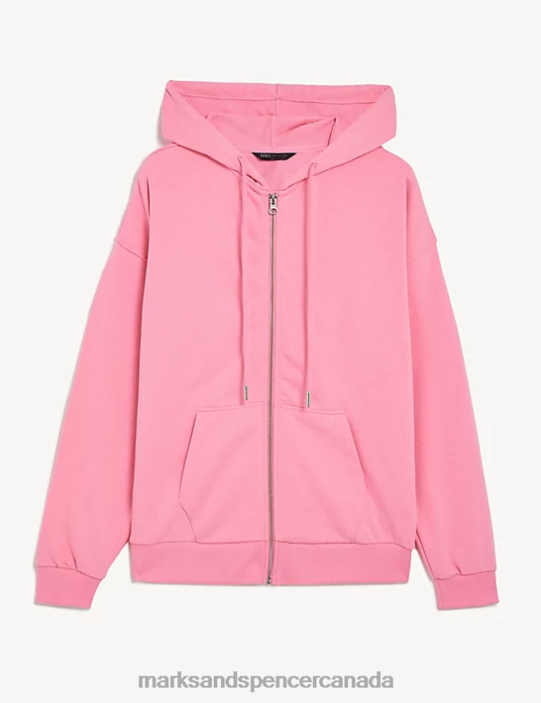 Marks and Spencer Canada - Women Pink Clothing Marks & Spencer Cotton Rich Zip Up Hoodie 20VTD2825