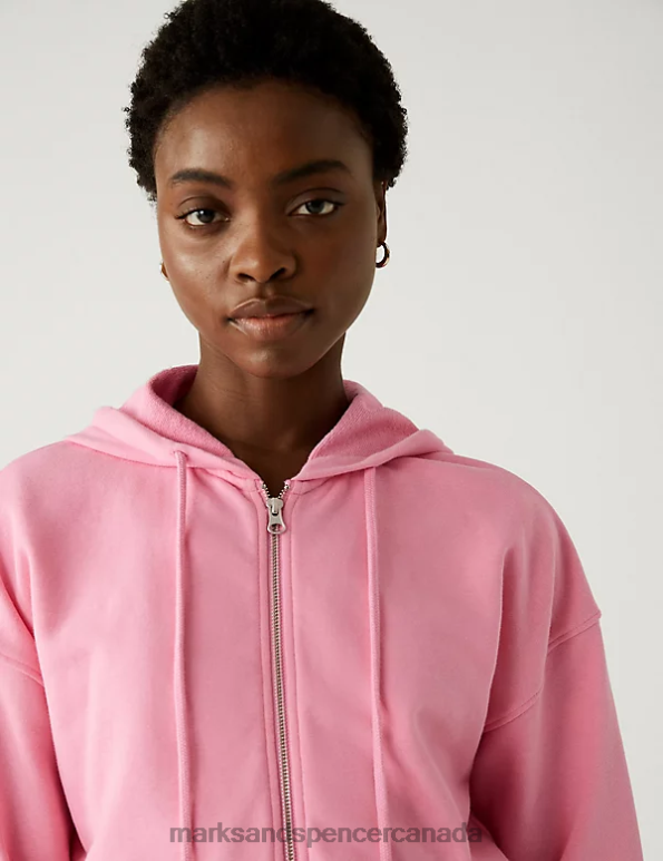 Marks and Spencer Canada - Women Pink Clothing Marks & Spencer Cotton Rich Zip Up Hoodie 20VTD2825