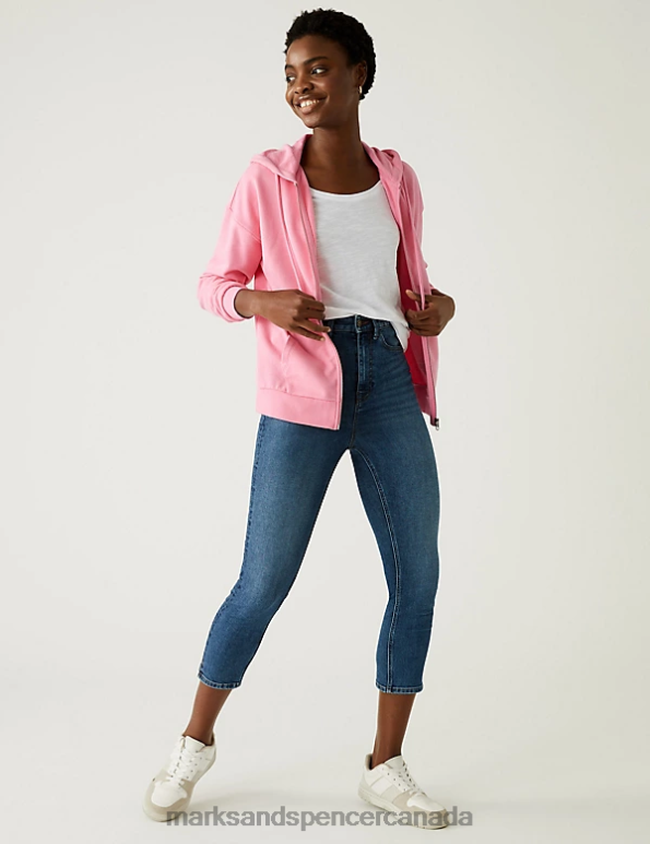 Marks and Spencer Canada - Women Pink Clothing Marks & Spencer Cotton Rich Zip Up Hoodie 20VTD2825