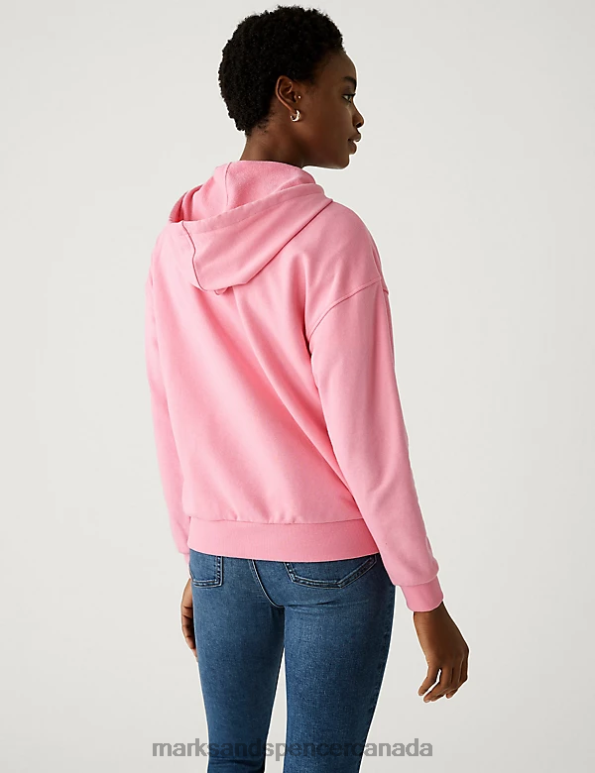 Marks and Spencer Canada - Women Pink Clothing Marks & Spencer Cotton Rich Zip Up Hoodie 20VTD2825