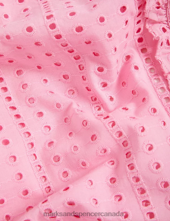 Women Pink Clothing Marks & Spencer Pure Cotton Broderie Frill Neck Top 20VTD2214 - Marks and Spencer Canada locations