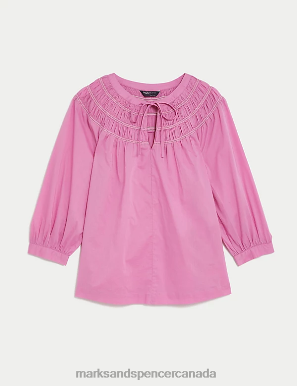 Marks and Spencer sale - Women Pink Clothing Marks & Spencer Pure Cotton Smocked Detail Top 20VTD1940
