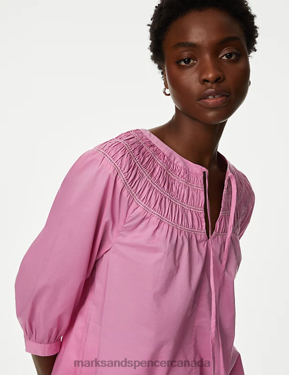 Marks and Spencer sale - Women Pink Clothing Marks & Spencer Pure Cotton Smocked Detail Top 20VTD1940