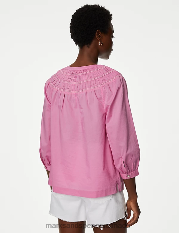 Marks and Spencer sale - Women Pink Clothing Marks & Spencer Pure Cotton Smocked Detail Top 20VTD1940
