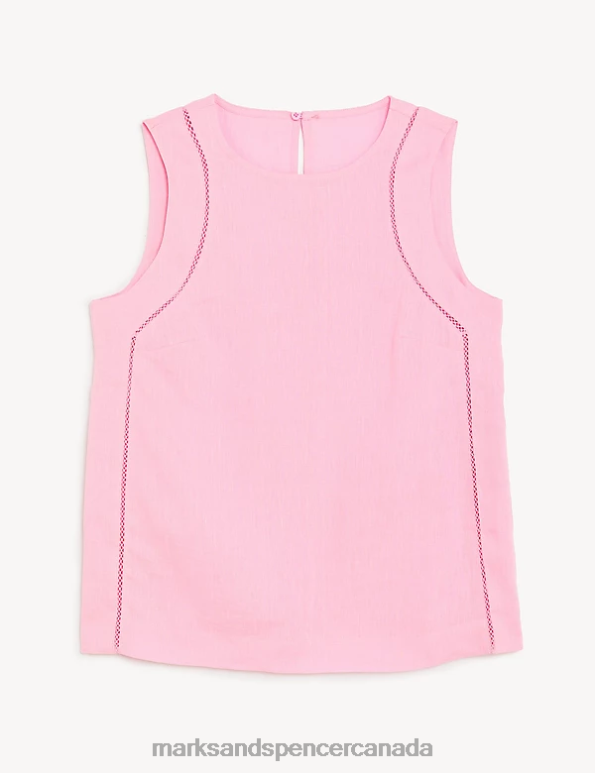 Women Pink Clothing Marks & Spencer Pure Linen Lace Insert Vest Top 20VTD1889 - Marks and Spencer Canada locations