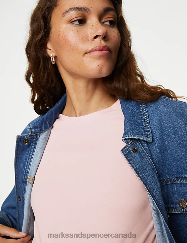 Women Pink Mix Clothing Marks & Spencer 2pk Cotton Rich Slim Fit Tops 20VTD2934 - Marks and Spencer Canada locations