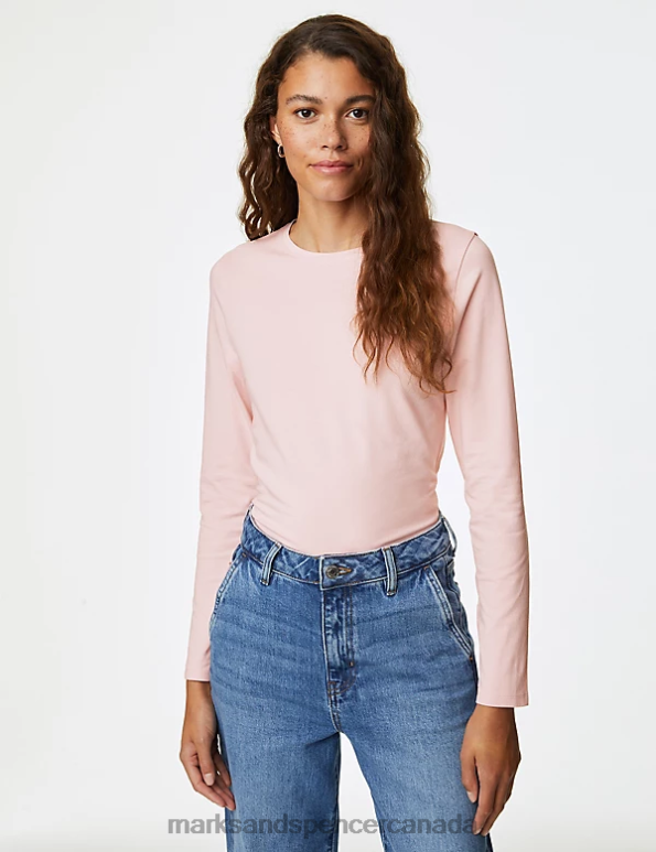 Women Pink Mix Clothing Marks & Spencer 2pk Cotton Rich Slim Fit Tops 20VTD2934 - Marks and Spencer Canada locations