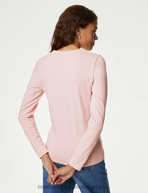 Women Pink Mix Clothing Marks & Spencer 2pk Cotton Rich Slim Fit Tops 20VTD2934 - Marks and Spencer Canada locations