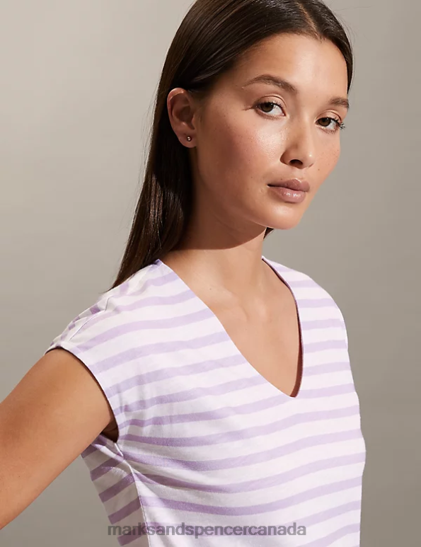 Women Pink Mix Clothing Marks & Spencer Jersey Striped Vest Top 20VTD1485 - Marks and Spencer Canada locations