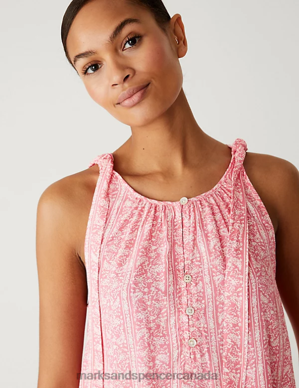 Women Pink Mix Clothing Marks & Spencer Printed Cami Top 20VTD2984 - Marks and Spencer outlet