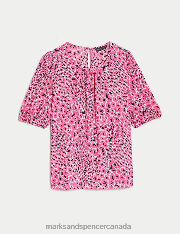 Marks and Spencer Canada - Women Pink Mix Clothing Marks & Spencer Printed Pleated Top 20VTD437