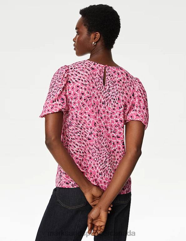 Marks and Spencer Canada - Women Pink Mix Clothing Marks & Spencer Printed Pleated Top 20VTD437