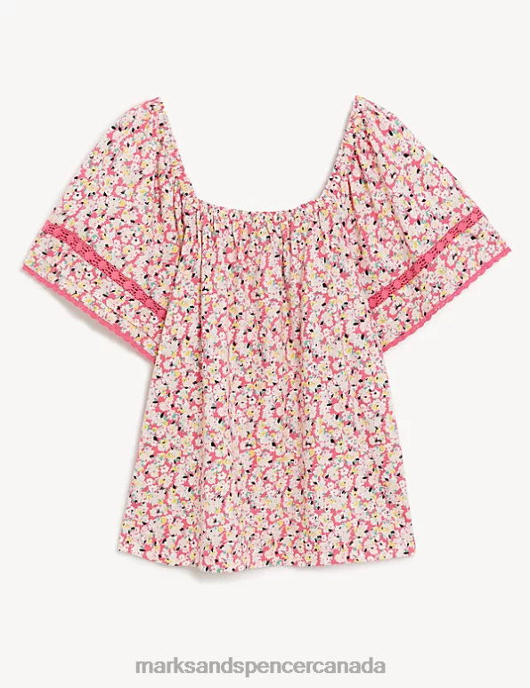 Marks and Spencer near me - Women Pink Mix Clothing Marks & Spencer Pure Cotton Floral Top 20VTD1092