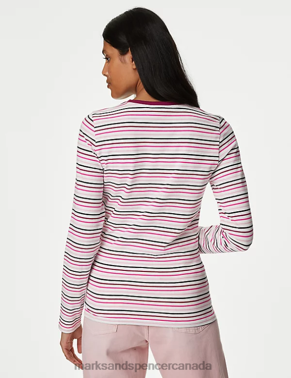 Women Red Mix Clothing Marks & Spencer Cotton Rich Striped Slim Fit Top 20VTD2929 - Marks and Spencer online