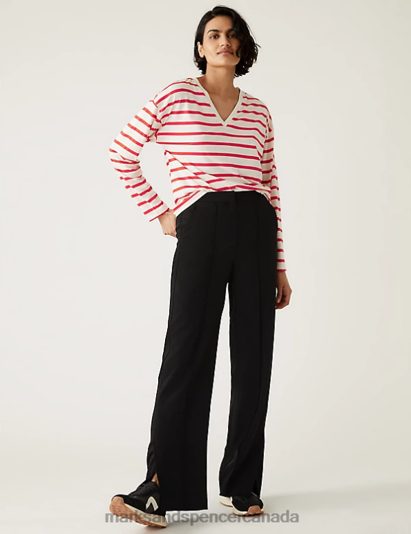 Women Red Mix Clothing Marks & Spencer Striped V-Neck Relaxed Top 20VTD818 - Marks and Spencer Canada locations