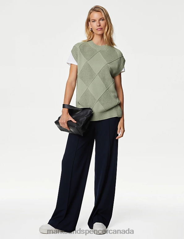 Marks and Spencer near me - Women Soft Green Clothing Marks & Spencer Cotton Rich Knitted Vest with Merino Wool 20VTD727