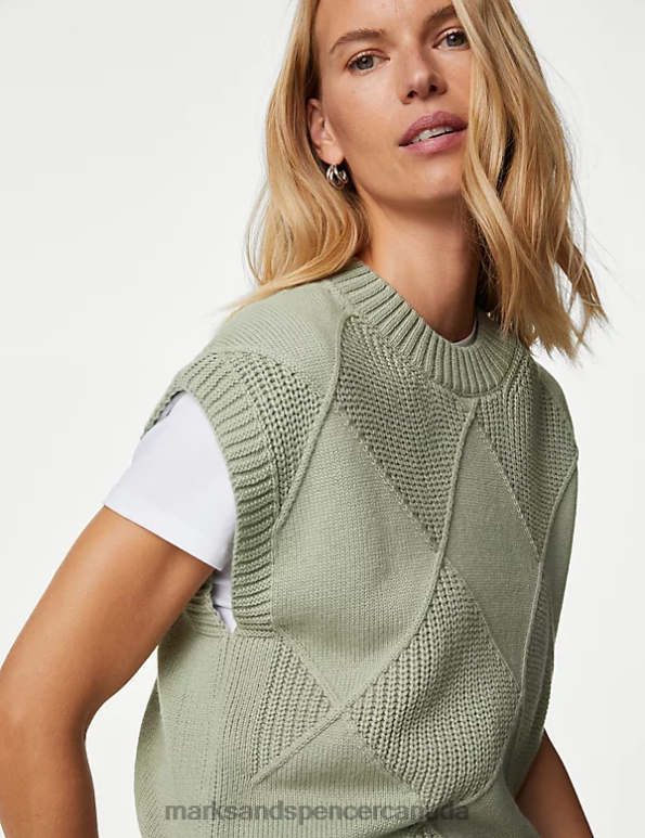 Marks and Spencer near me - Women Soft Green Clothing Marks & Spencer Cotton Rich Knitted Vest with Merino Wool 20VTD727