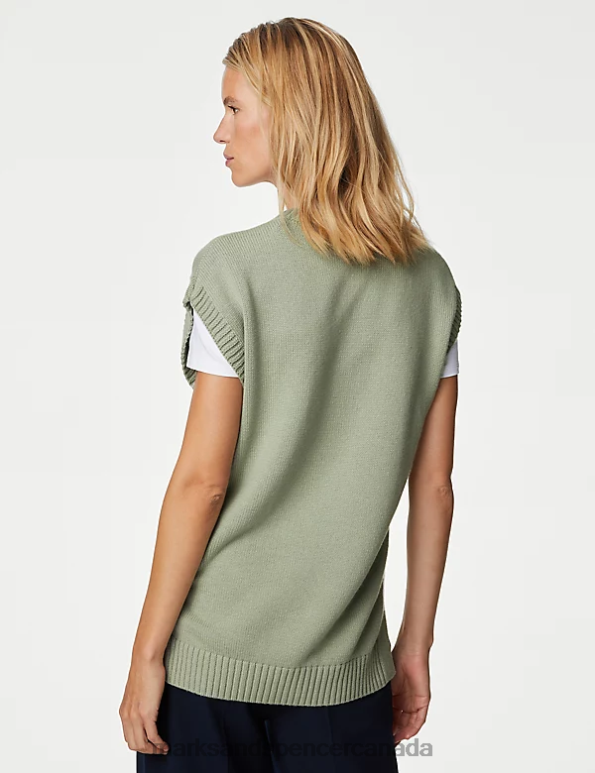 Marks and Spencer near me - Women Soft Green Clothing Marks & Spencer Cotton Rich Knitted Vest with Merino Wool 20VTD727