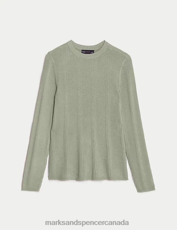 Marks and Spencer near me - Women Soft Green Clothing Marks & Spencer Ribbed Crew Neck Fitted Knitted Top 20VTD1564