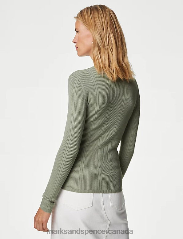 Marks and Spencer near me - Women Soft Green Clothing Marks & Spencer Ribbed Crew Neck Fitted Knitted Top 20VTD1564