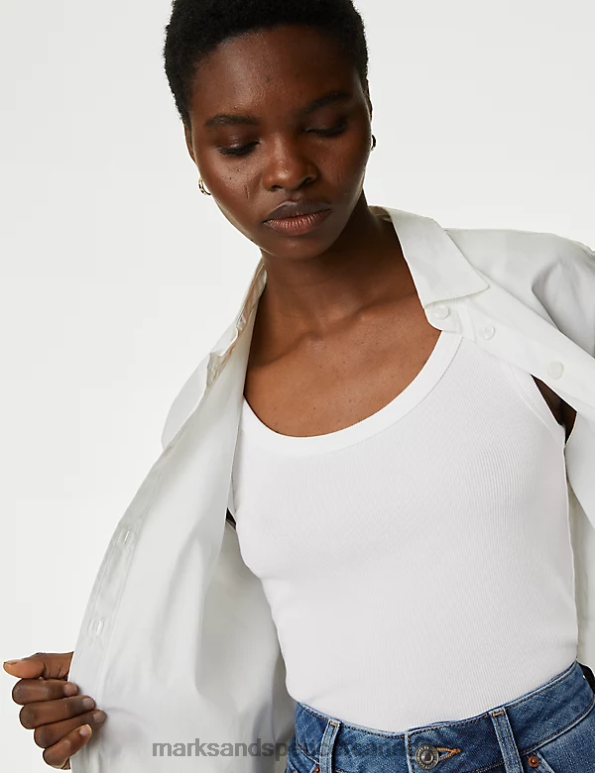 Women Soft White Clothing Marks & Spencer Cotton Rich Ribbed Slim Fit Vest Top 20VTD799 - Marks and Spencer online