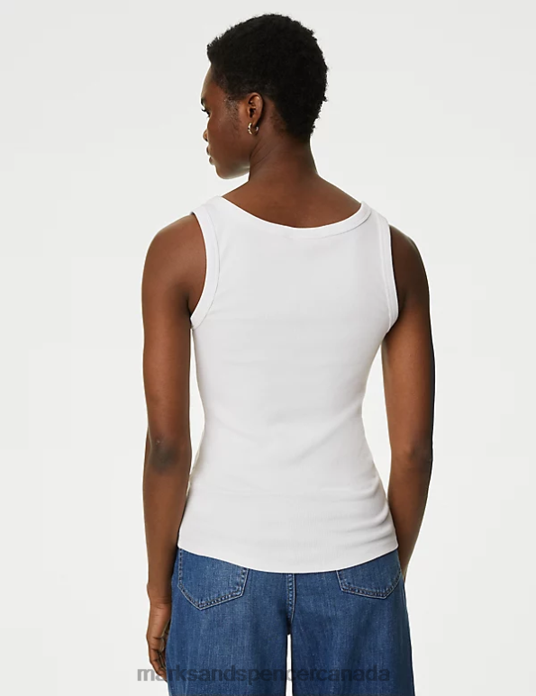 Women Soft White Clothing Marks & Spencer Cotton Rich Ribbed Slim Fit Vest Top 20VTD799 - Marks and Spencer online