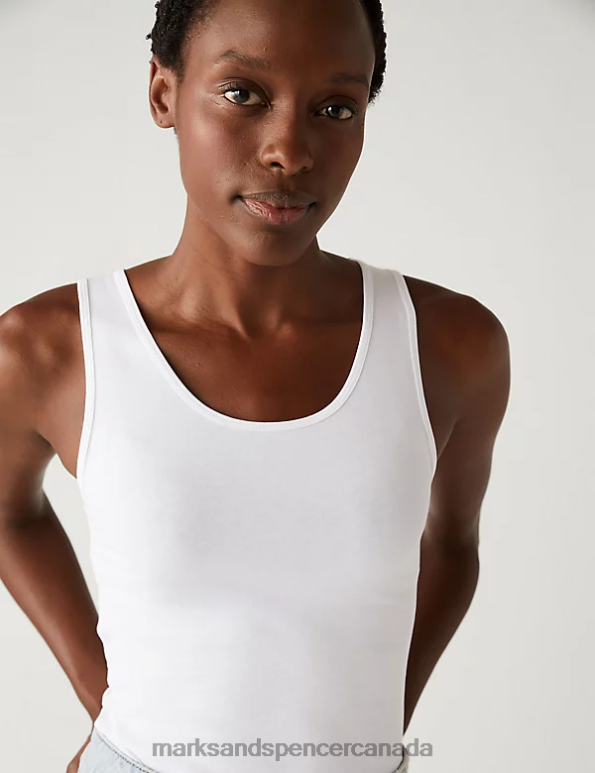 Women Soft White Clothing Marks & Spencer Cotton Rich Vest Top 20VTD2649 - Marks and Spencer Canada locations