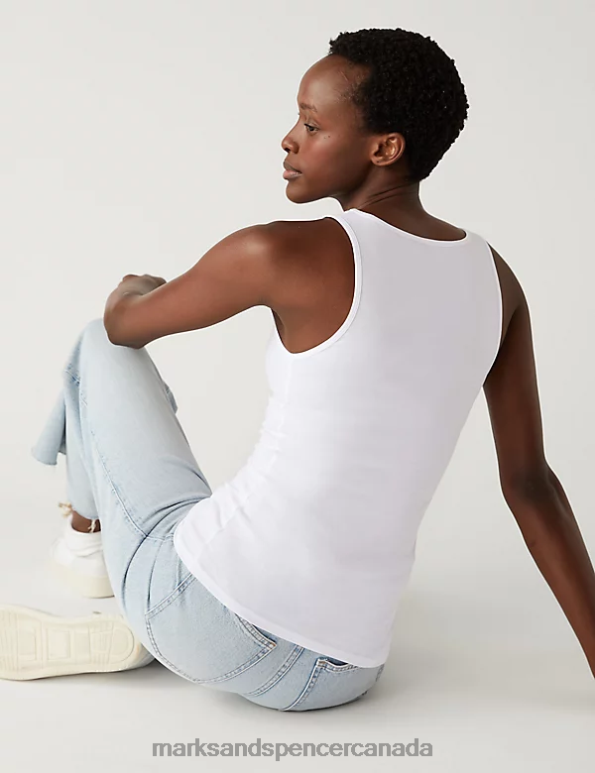 Women Soft White Clothing Marks & Spencer Cotton Rich Vest Top 20VTD2649 - Marks and Spencer Canada locations