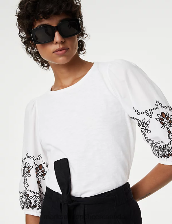 Marks and Spencer near me - Women Soft White Clothing Marks & Spencer Pure Cotton Broderie Top 20VTD369