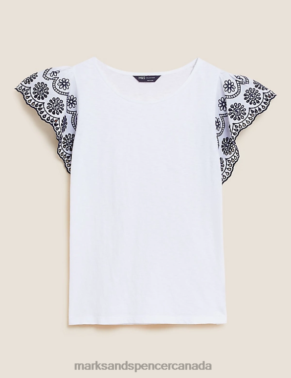 Marks and Spencer Canada - Women Soft White Clothing Marks & Spencer Pure Cotton Embroidered Sleeveless Vest 20VTD3232