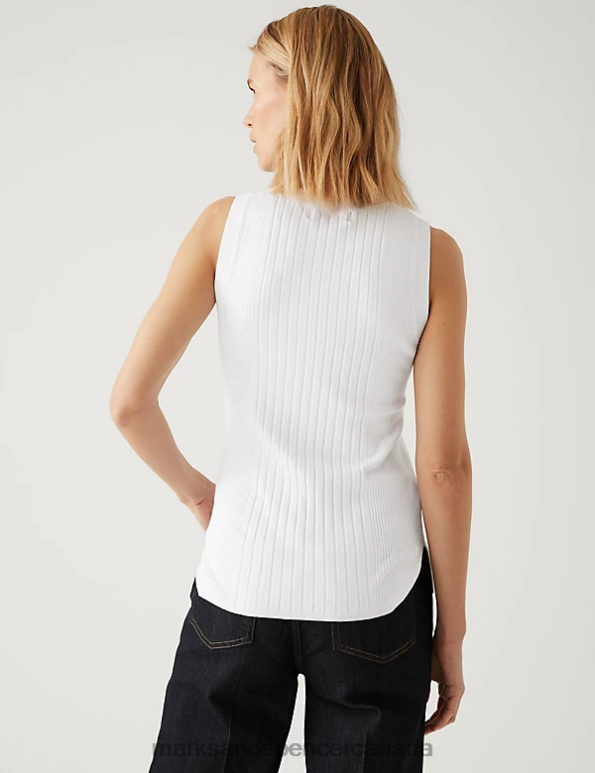 Women Soft White Clothing Marks & Spencer Ribbed Crew Neck Fitted Knitted Vest 20VTD1082 - Marks and Spencer outlet
