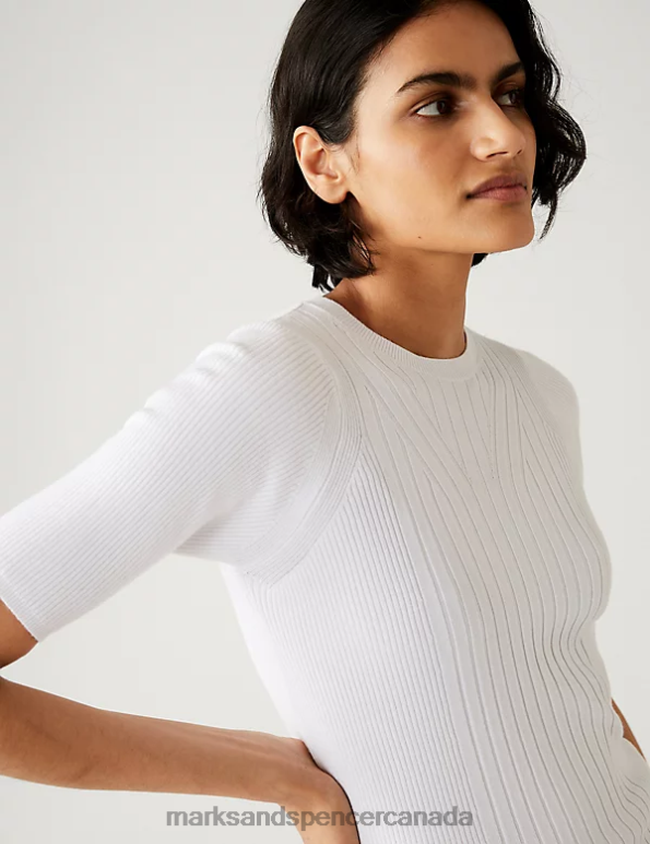 Marks and Spencer near me - Women Soft White Clothing Marks & Spencer Ribbed Crew Neck Knitted Top 20VTD416