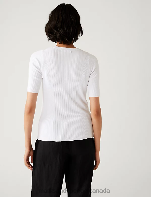 Marks and Spencer near me - Women Soft White Clothing Marks & Spencer Ribbed Crew Neck Knitted Top 20VTD416