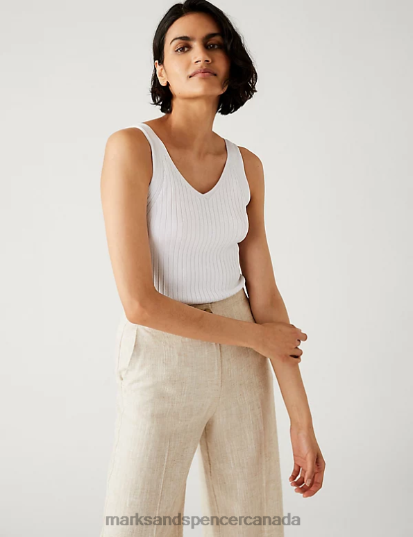 Women Soft White Clothing Marks & Spencer Ribbed V-Neck Knitted Vest 20VTD1943 - Marks and Spencer online