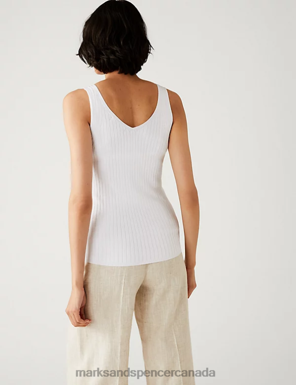 Women Soft White Clothing Marks & Spencer Ribbed V-Neck Knitted Vest 20VTD1943 - Marks and Spencer online